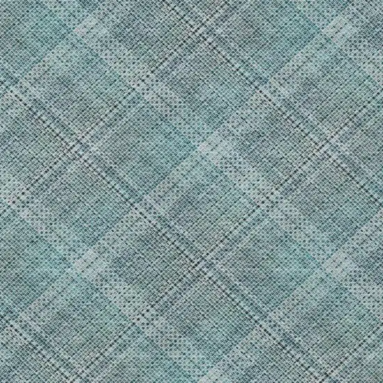 Teal Blue And Silver Plaid Washable Indoor Outdoor Area Rug Photo 9