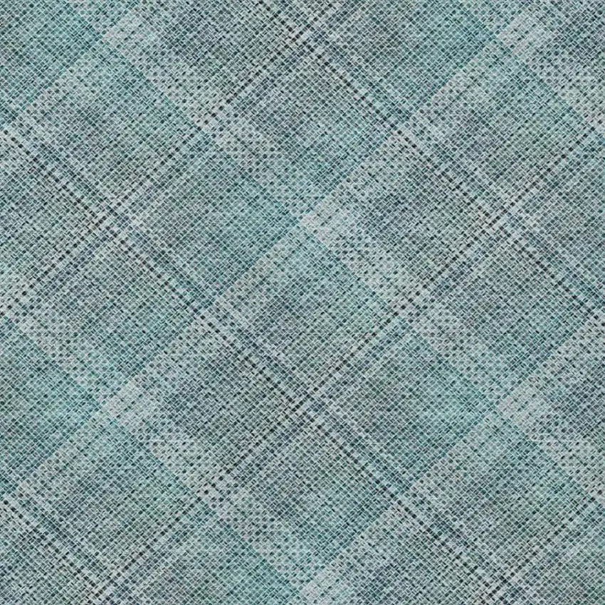 Teal Blue And Silver Plaid Washable Indoor Outdoor Area Rug Photo 1