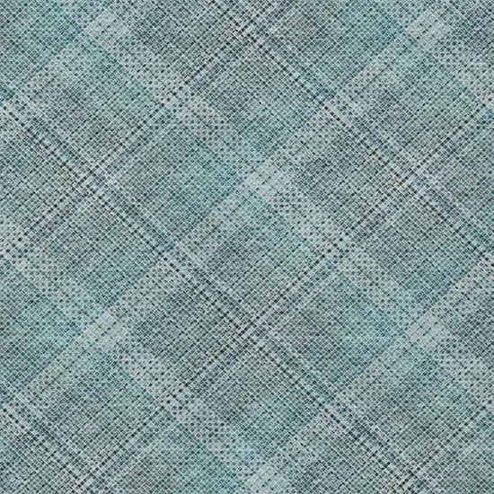 Teal Blue And Silver Plaid Washable Indoor Outdoor Area Rug Photo 1