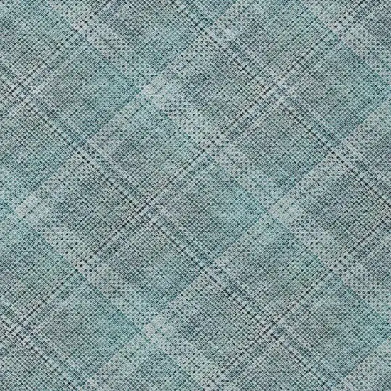 Teal Blue And Silver Plaid Washable Indoor Outdoor Area Rug Photo 4