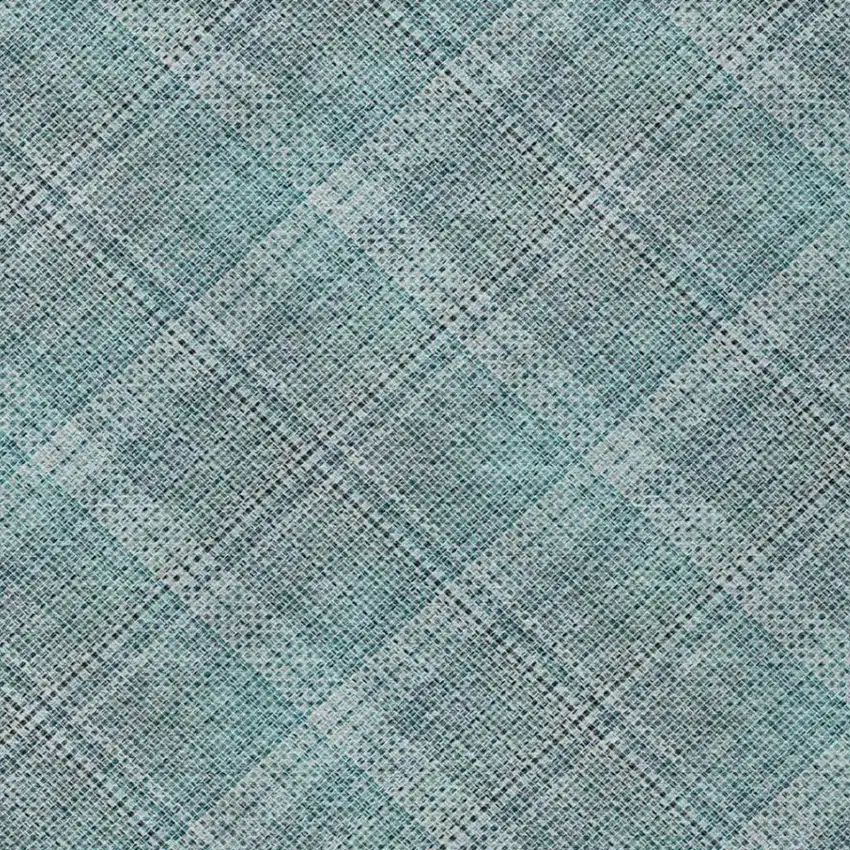 Teal Blue And Silver Plaid Washable Indoor Outdoor Area Rug Photo 4