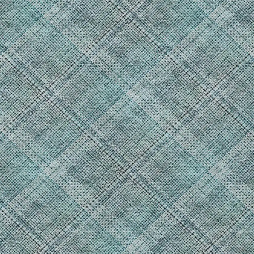 Teal Blue And Silver Plaid Washable Indoor Outdoor Area Rug Photo 9