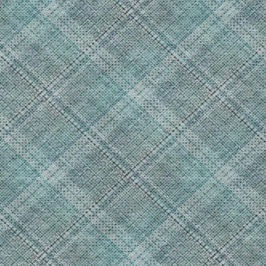 Teal Blue And Silver Plaid Washable Indoor Outdoor Area Rug Photo 8