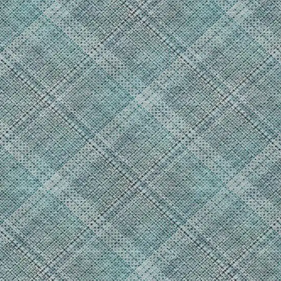 Teal Blue And Silver Plaid Washable Indoor Outdoor Area Rug Photo 8
