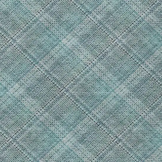 Teal Blue And Silver Plaid Washable Indoor Outdoor Area Rug Photo 7