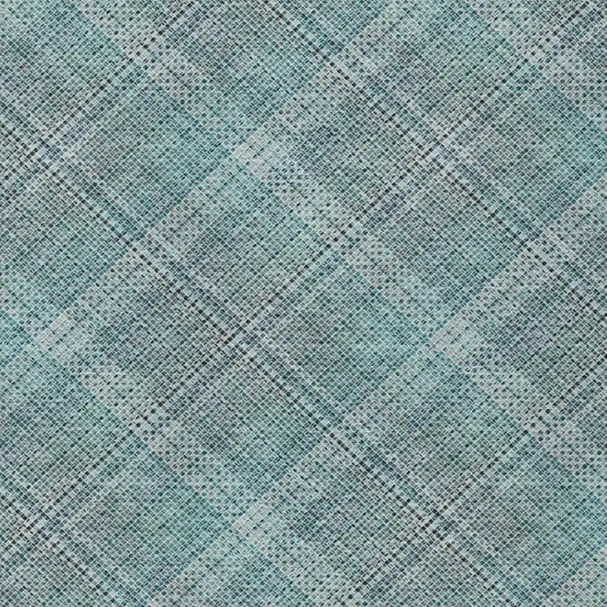 Teal Blue And Silver Plaid Washable Indoor Outdoor Area Rug Photo 7