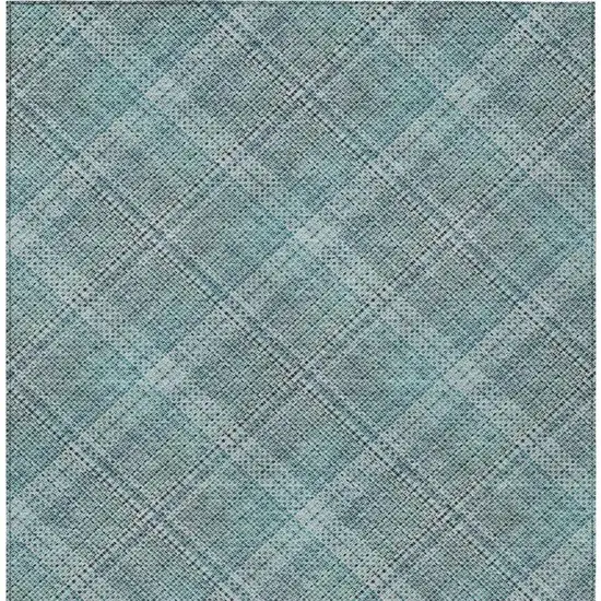 Teal Blue And Silver Plaid Washable Indoor Outdoor Area Rug Photo 9