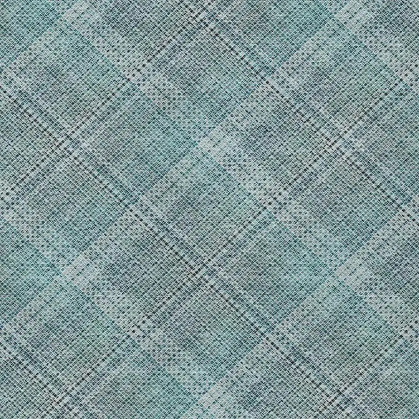 Teal Blue And Silver Plaid Washable Indoor Outdoor Area Rug Photo 8