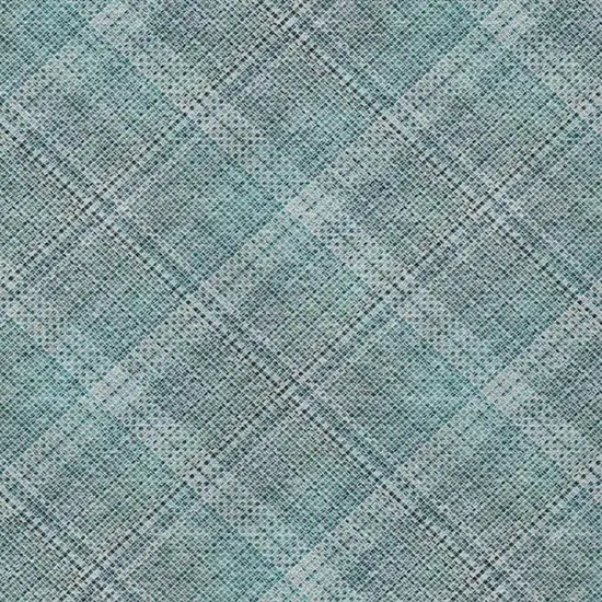 Teal Blue And Silver Plaid Washable Indoor Outdoor Area Rug Photo 8