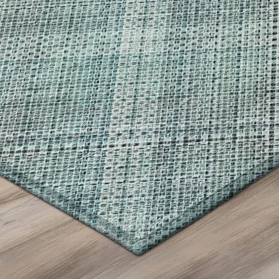 Teal Blue And Silver Plaid Washable Indoor Outdoor Area Rug Photo 4