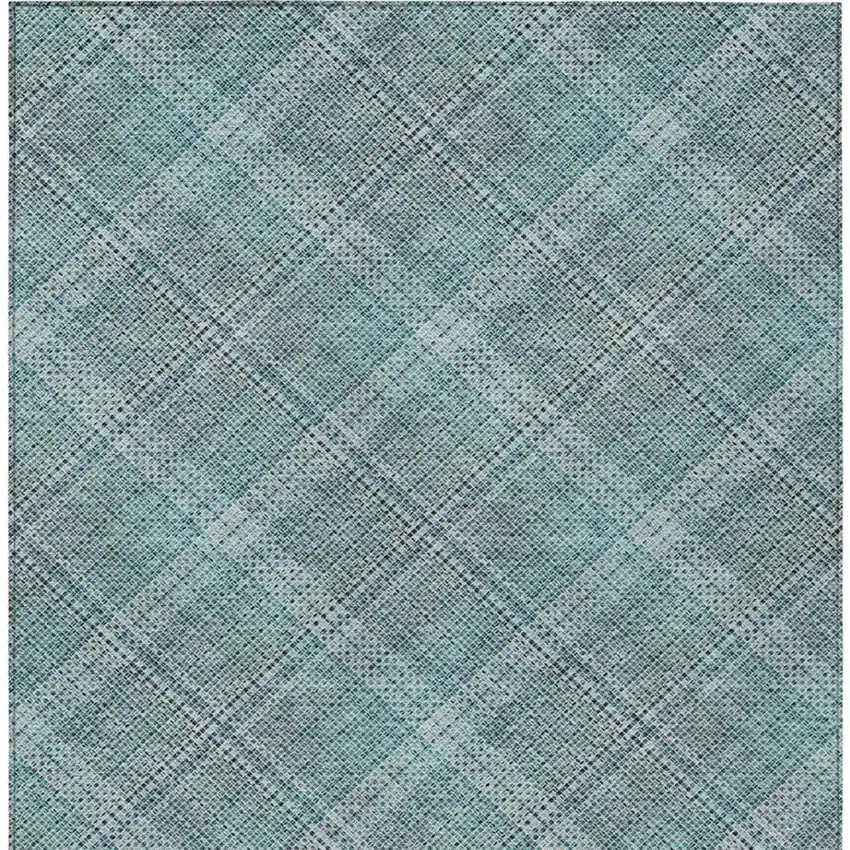 Teal Blue And Silver Plaid Washable Indoor Outdoor Area Rug Photo 7