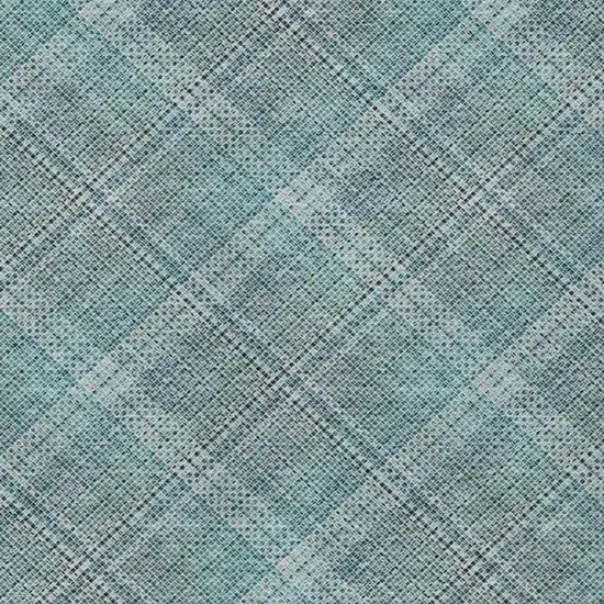 Teal Blue And Silver Plaid Washable Indoor Outdoor Area Rug Photo 1