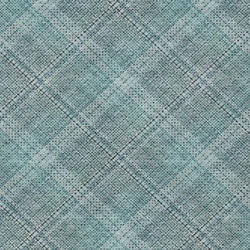 Teal Blue And Silver Plaid Washable Indoor Outdoor Area Rug Photo 1