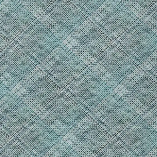 Teal Blue And Silver Plaid Washable Indoor Outdoor Area Rug Photo 6