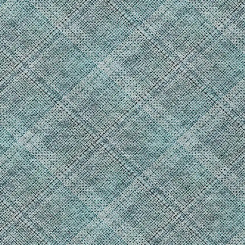 Teal Blue And Silver Plaid Washable Indoor Outdoor Area Rug Photo 6