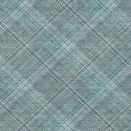 Teal Blue And Silver Plaid Washable Indoor Outdoor Area Rug Photo 4