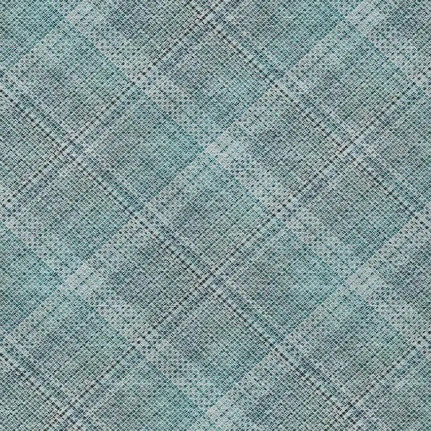 Teal Blue And Silver Plaid Washable Indoor Outdoor Area Rug Photo 4