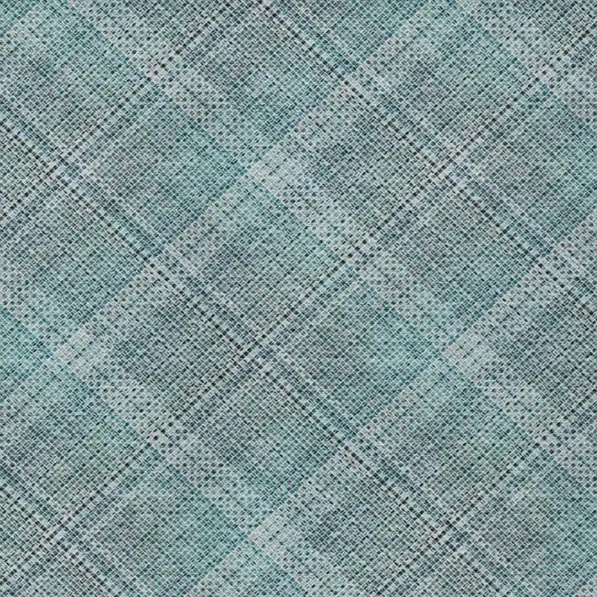 Teal Blue And Silver Plaid Washable Indoor Outdoor Area Rug Photo 6