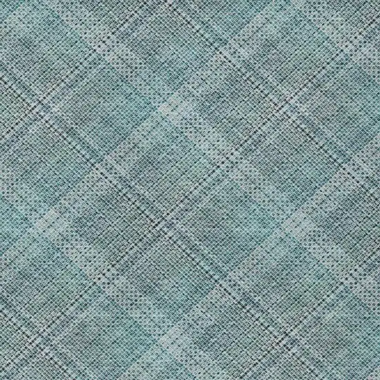 Teal Blue And Silver Plaid Washable Indoor Outdoor Area Rug Photo 6