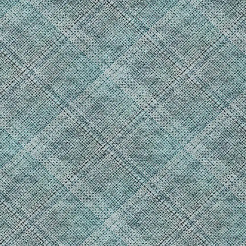 Teal Blue And Silver Plaid Washable Indoor Outdoor Area Rug Photo 1