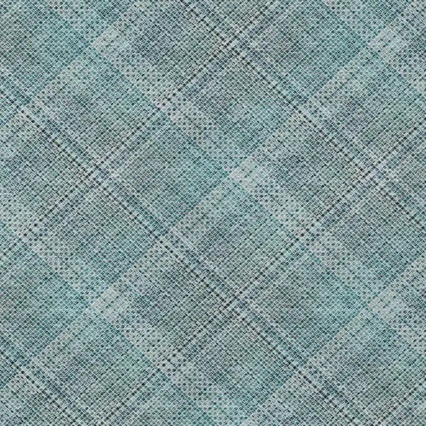 Teal Blue And Silver Plaid Washable Indoor Outdoor Area Rug Photo 7