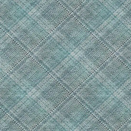 Teal Blue And Silver Plaid Washable Indoor Outdoor Area Rug Photo 7