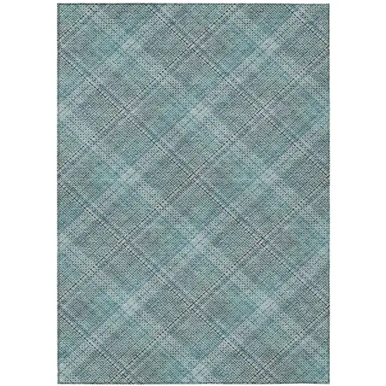 Teal Blue And Silver Plaid Washable Indoor Outdoor Area Rug Photo 3