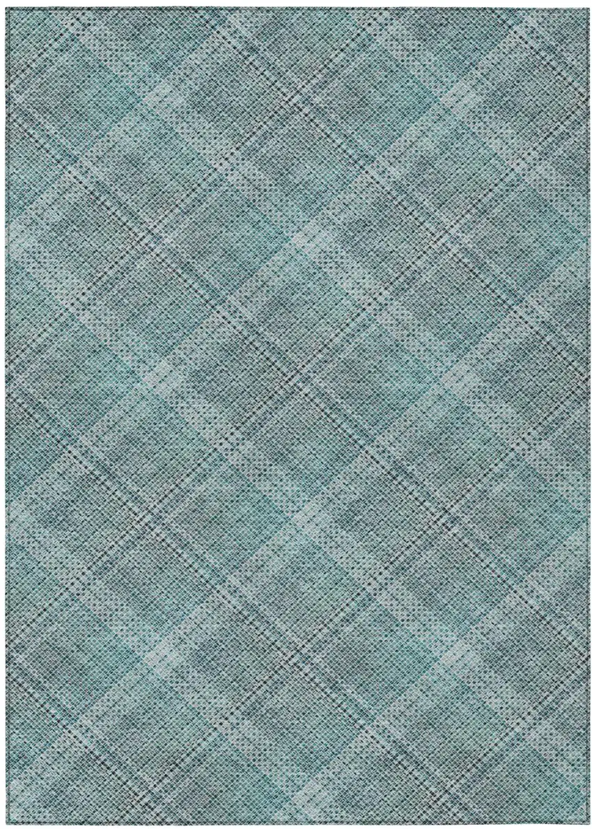 Teal Blue And Silver Plaid Washable Indoor Outdoor Area Rug Photo 3