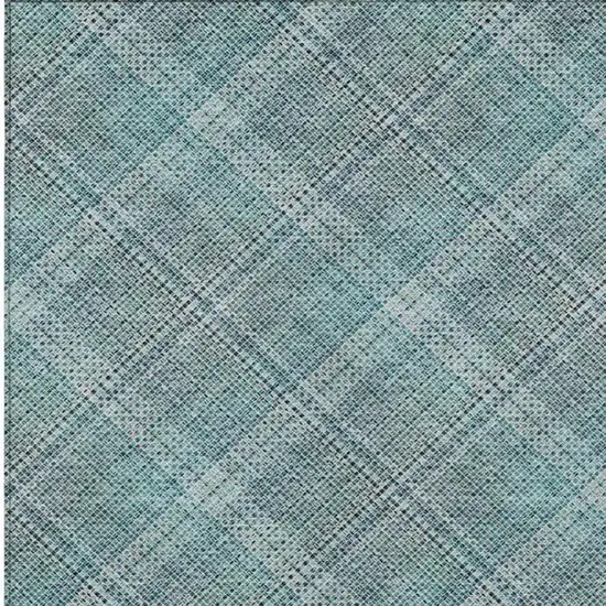 Teal Blue And Silver Plaid Washable Indoor Outdoor Area Rug Photo 8
