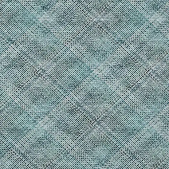 Teal Blue And Silver Plaid Washable Indoor Outdoor Area Rug Photo 9