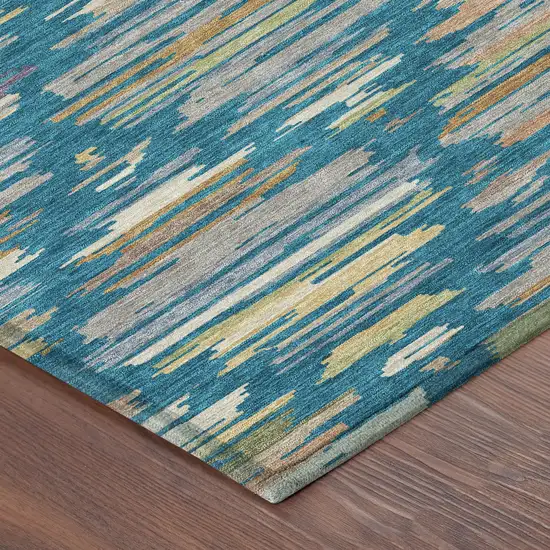 Teal Blue And Silver Southwestern Washable Indoor Outdoor Area Rug Photo 8