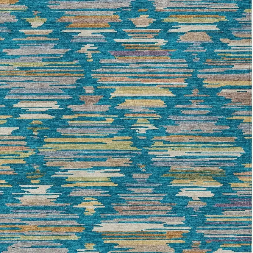 Teal Blue And Silver Southwestern Washable Indoor Outdoor Area Rug Photo 2