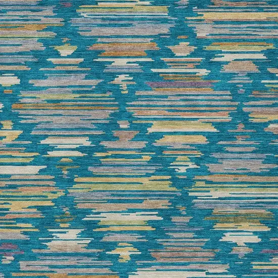Teal Blue And Silver Southwestern Washable Indoor Outdoor Area Rug Photo 2