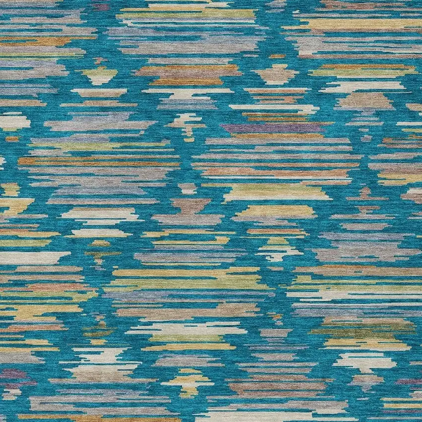 Teal Blue And Silver Southwestern Washable Indoor Outdoor Area Rug Photo 2