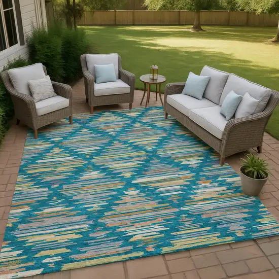 Teal Blue And Silver Southwestern Washable Indoor Outdoor Area Rug Photo 4