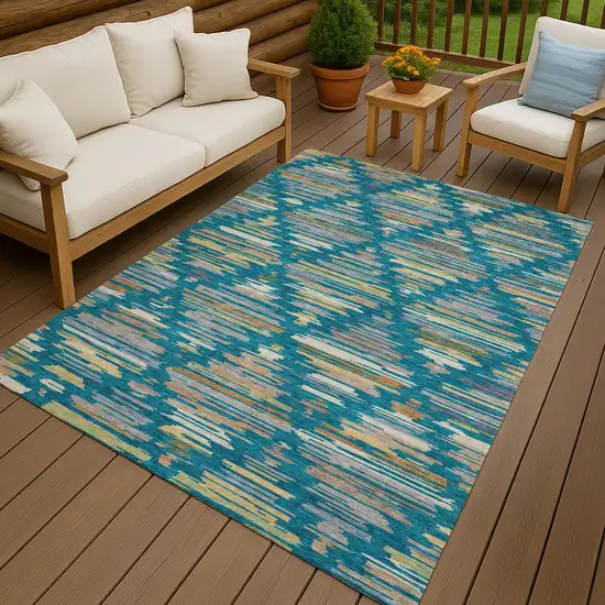 Teal Blue And Silver Southwestern Washable Indoor Outdoor Area Rug Photo 7