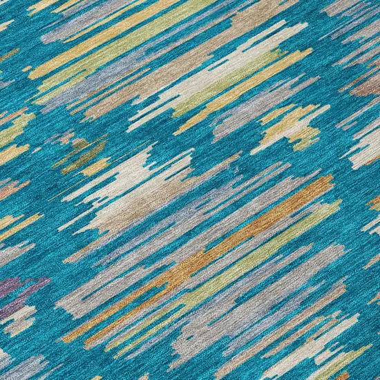 Teal Blue And Silver Southwestern Washable Indoor Outdoor Area Rug Photo 9