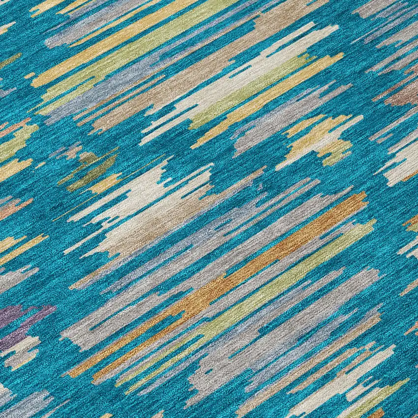 Teal Blue And Silver Southwestern Washable Indoor Outdoor Area Rug Photo 9