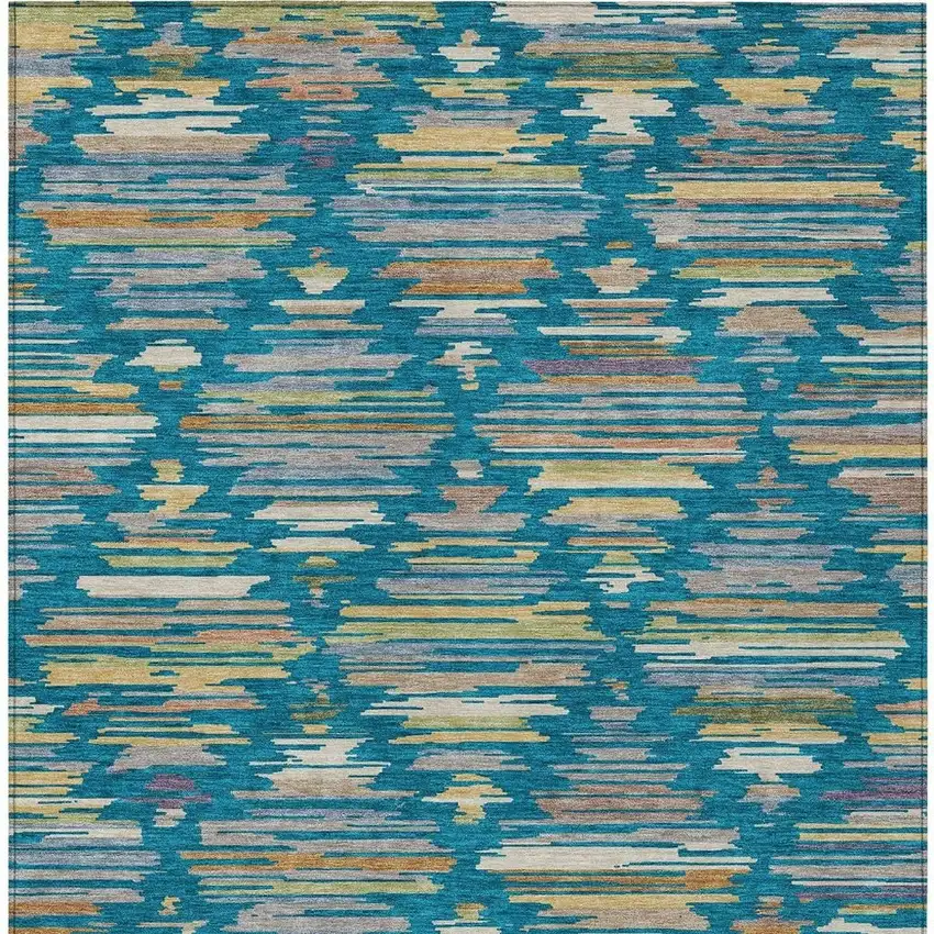 Teal Blue And Silver Southwestern Washable Indoor Outdoor Area Rug Photo 2