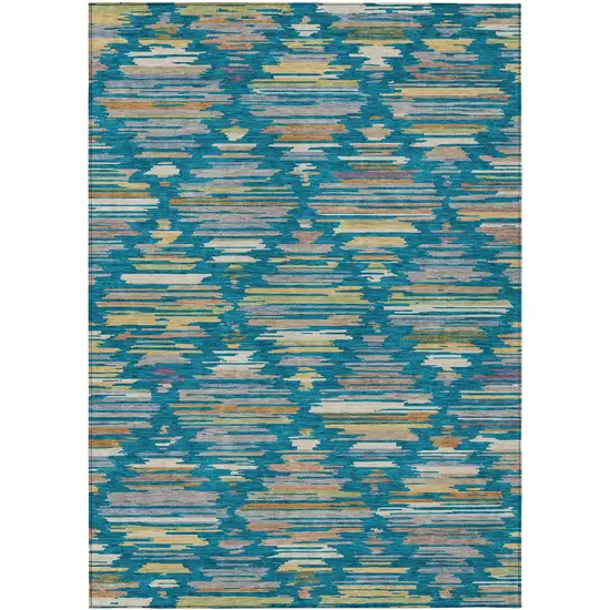 Teal Blue And Silver Southwestern Washable Indoor Outdoor Area Rug Photo 1