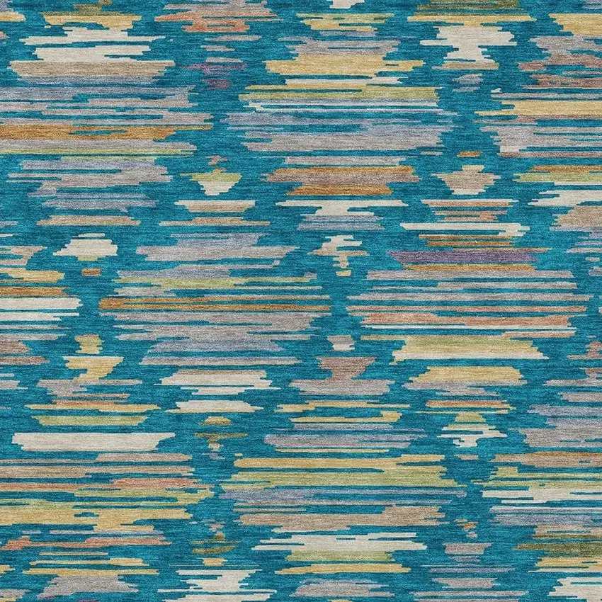 Teal Blue And Silver Southwestern Washable Indoor Outdoor Area Rug Photo 3