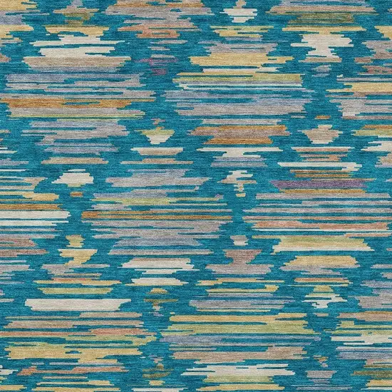 Teal Blue And Silver Southwestern Washable Indoor Outdoor Area Rug Photo 2