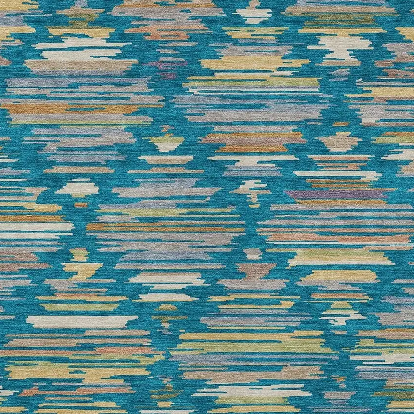 Teal Blue And Silver Southwestern Washable Indoor Outdoor Area Rug Photo 2