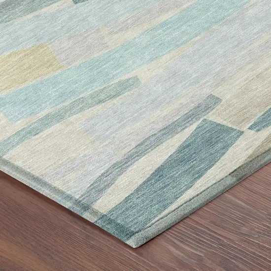 Teal Blue And Silver Striped Washable Indoor Outdoor Area Rug Photo 3