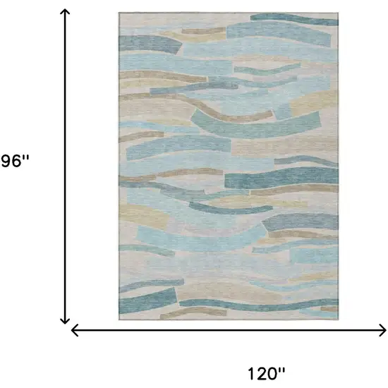 Teal Blue And Silver Striped Washable Indoor Outdoor Area Rug Photo 5