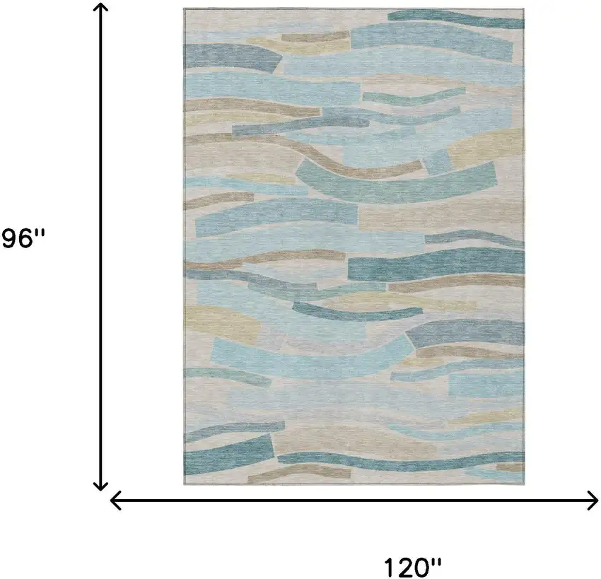 Teal Blue And Silver Striped Washable Indoor Outdoor Area Rug Photo 5