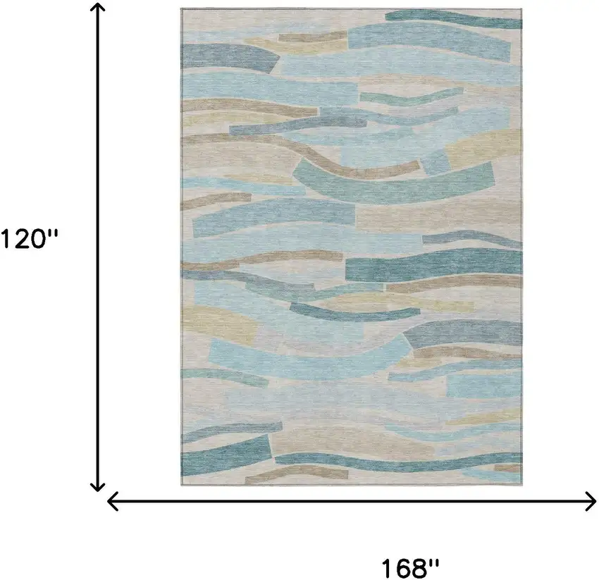 Teal Blue And Silver Striped Washable Indoor Outdoor Area Rug Photo 5