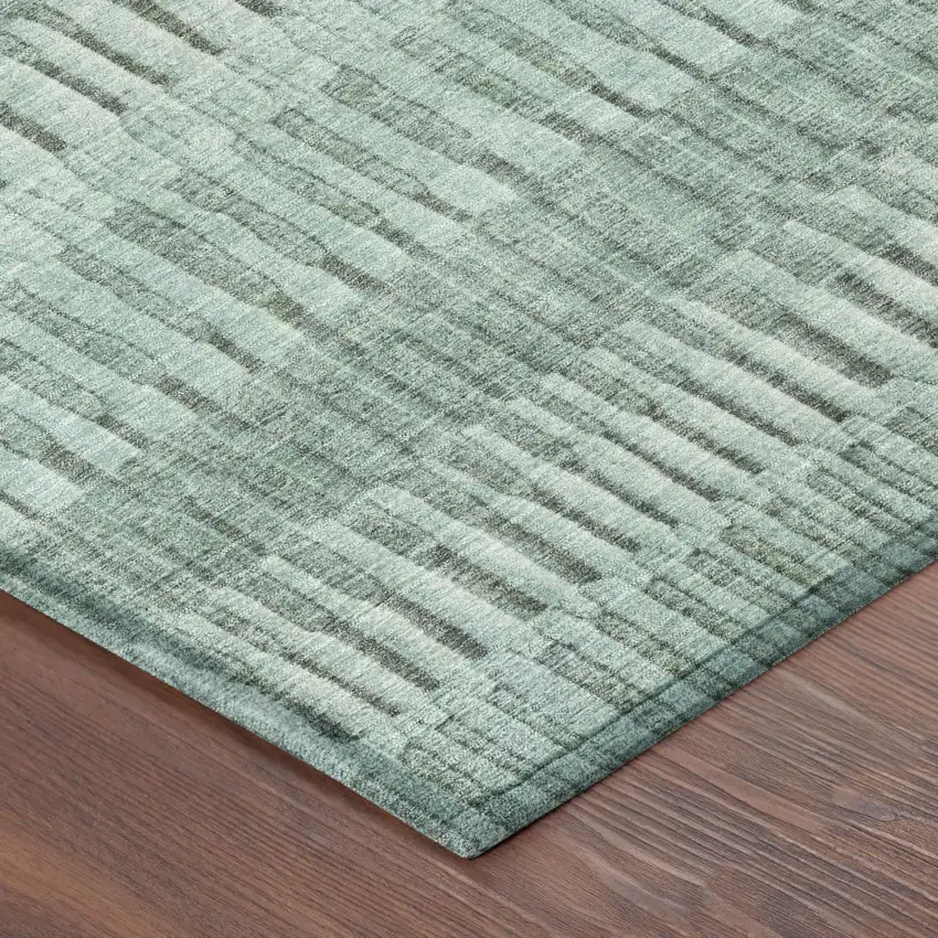 Teal Blue And Silver Striped Washable Indoor Outdoor Area Rug Photo 3