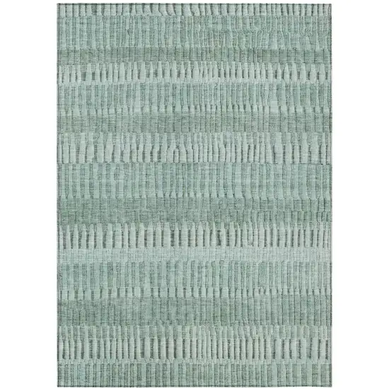Teal Blue And Silver Striped Washable Indoor Outdoor Area Rug Photo 2