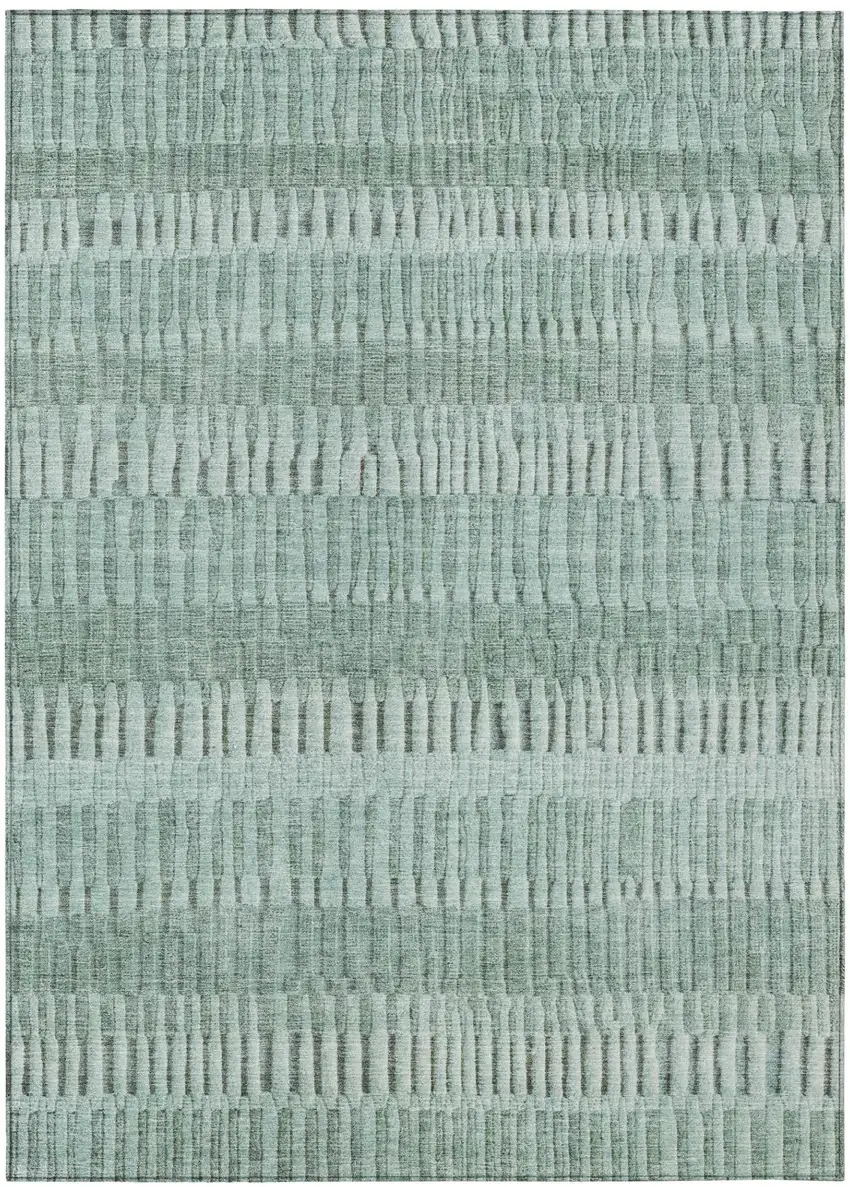 Teal Blue And Silver Striped Washable Indoor Outdoor Area Rug Photo 2